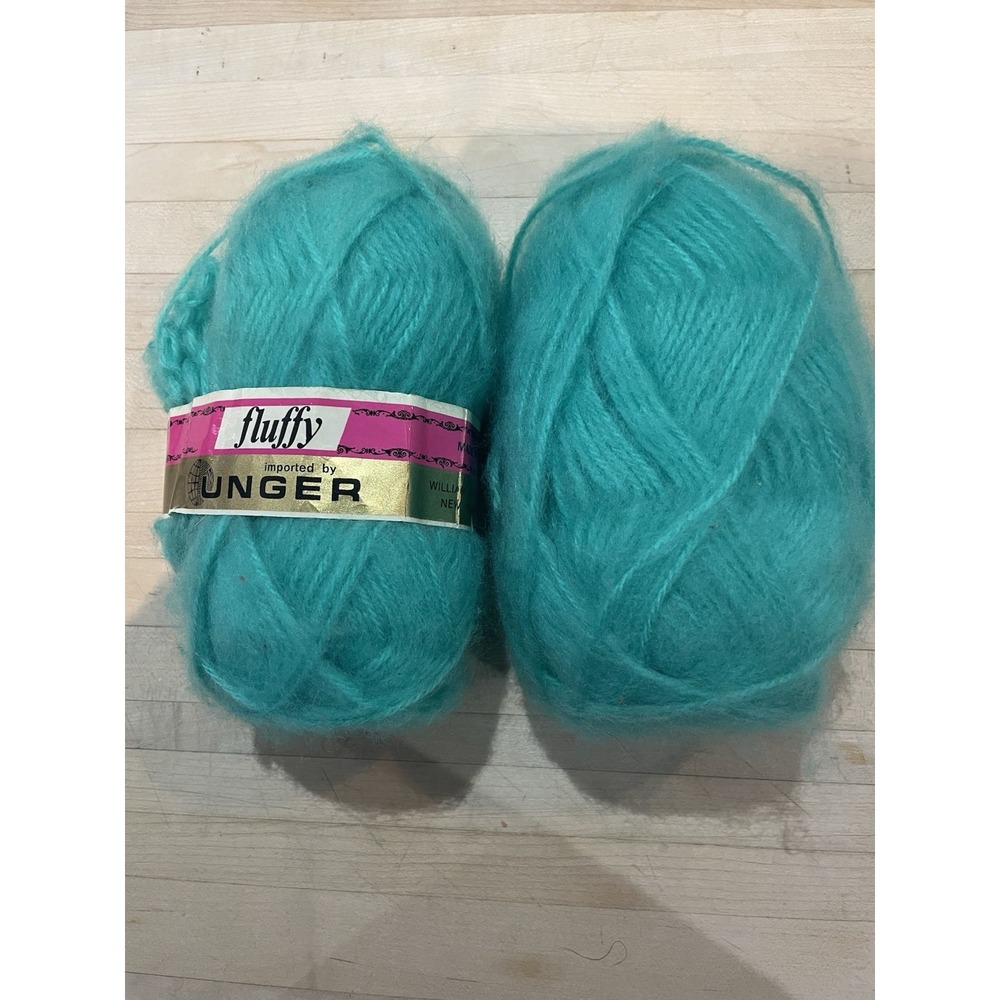 Yarn UNGER FLUFFY Turquoise Blue Green Acrylic 1.75oz 50grams 156yds France Soft